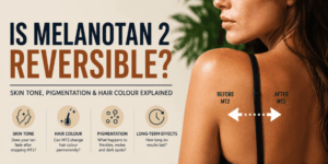 Is Melanotan 2 reversible? Illustration showing tanning, pigmentation and hair colour effects.
