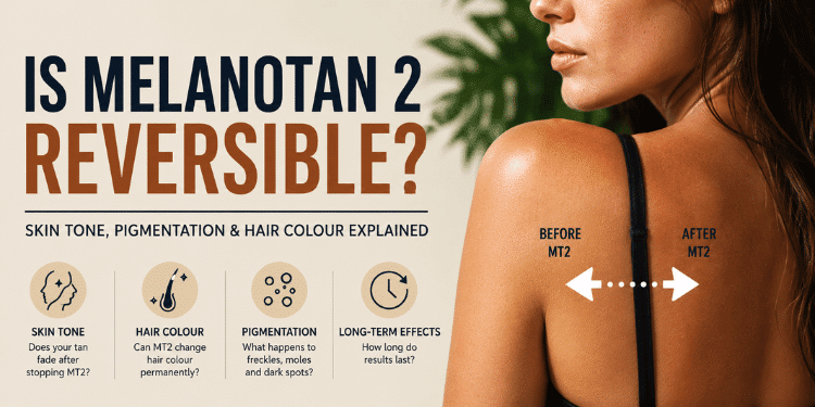 Is Melanotan 2 reversible? Illustration showing tanning, pigmentation and hair colour effects.